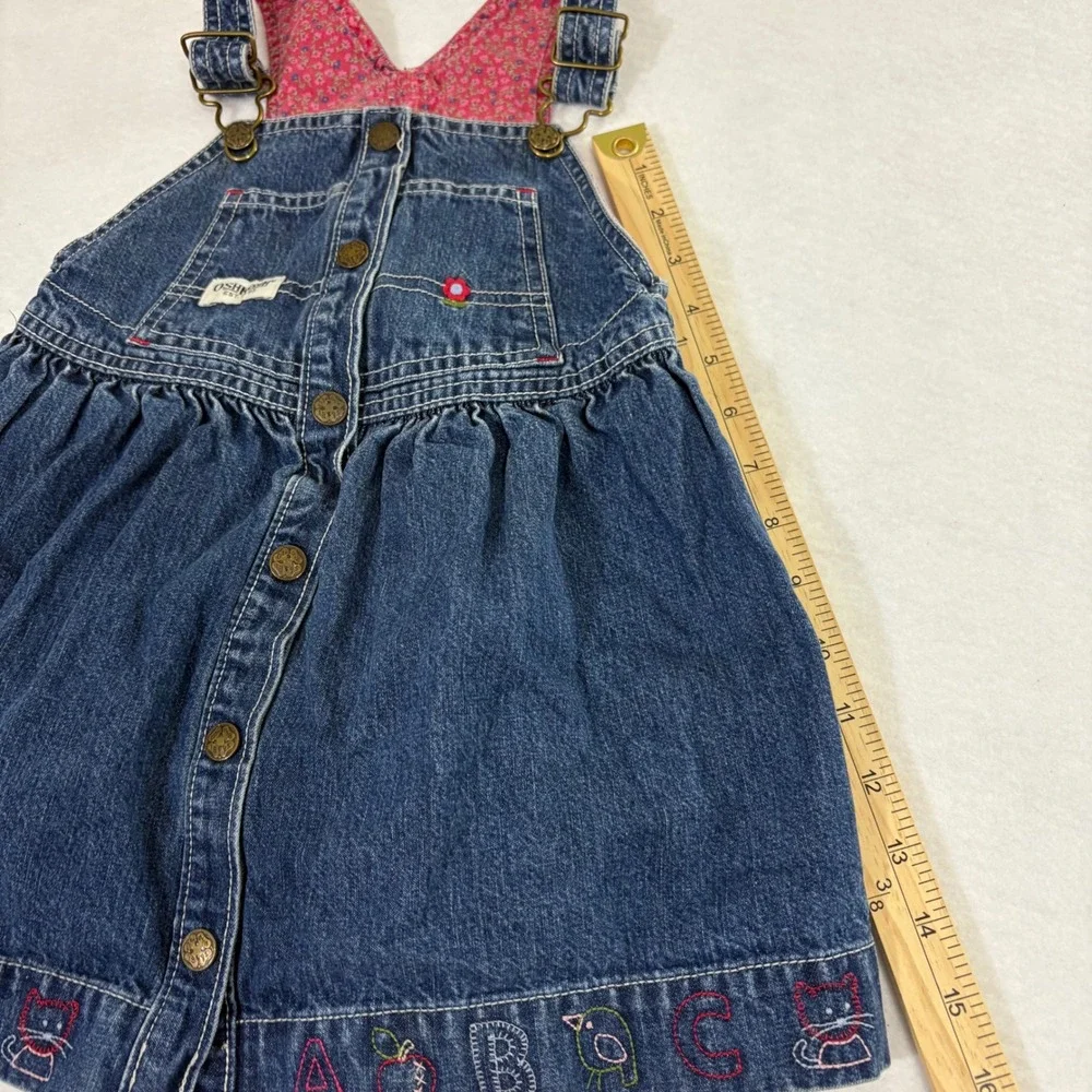 OshKosh B'gosh Kids Denim Overalls Dress ABC Embroidered Flower‎ Cute Size 2T